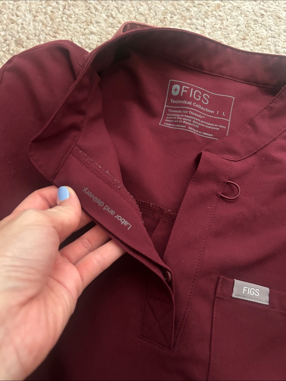 Figs maternity Burgundy Medical Top with Mandarin Collar with yola pants - Picture 4 of 4